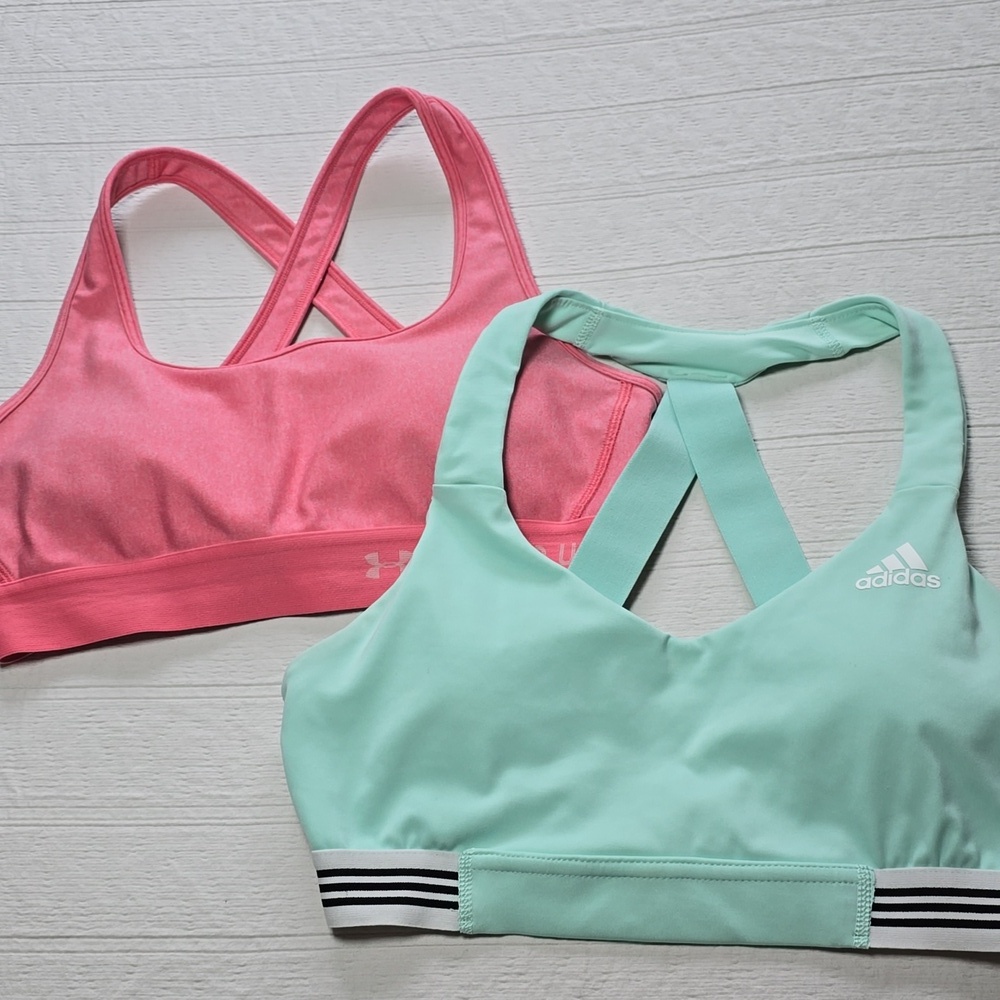 Under Armour & Addidas Pastel Sports Bra Set of 2 - Size Small - Picture 2 of 10
